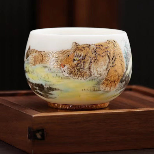 Tiger Jade Porcelain Gilded Tea Cup